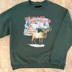 Green Graphic Sweatshirt with Reindeer Design